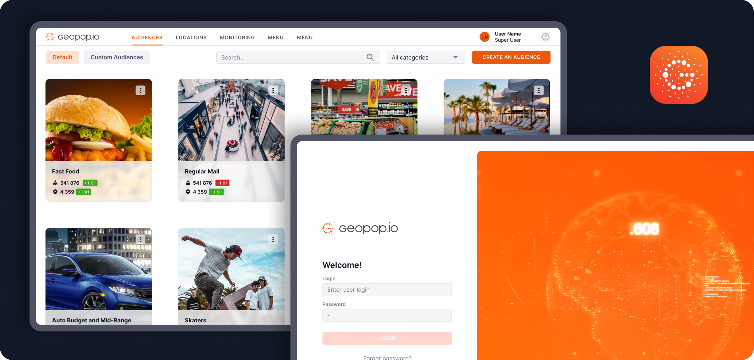 Geopop platform screens
